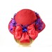 Red Hat Derby Dress Church Bonnet Chiffon Ruffle Daisies Satin Bow Society Lady  eb-53652439